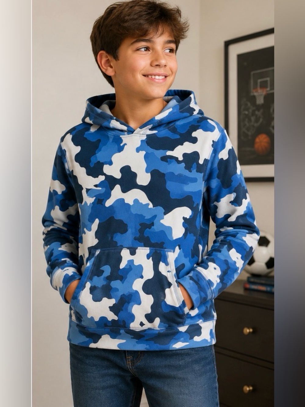 Boys Tek Gear Blue Camo Ultrasoft Fleece Hoodie – Size Medium